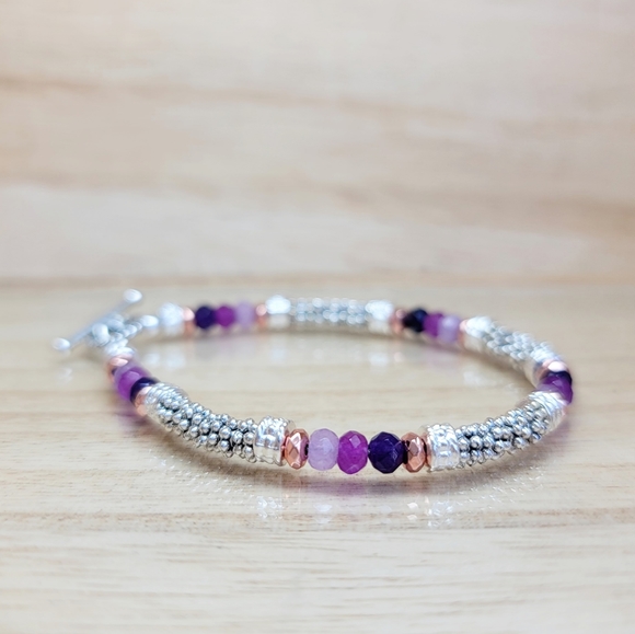 Purple Ombre Beaded Gemstone Toggle Bracelet - Picture 3 of 10